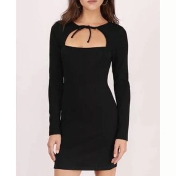 Nwt Tobi Bodycon Black Mini Square Tie Neck Long Sleeve Short dress - Picture 1 of 6